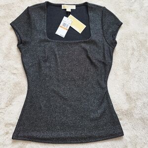 Michael Kors Shimmering Black Short Sleeve Top
